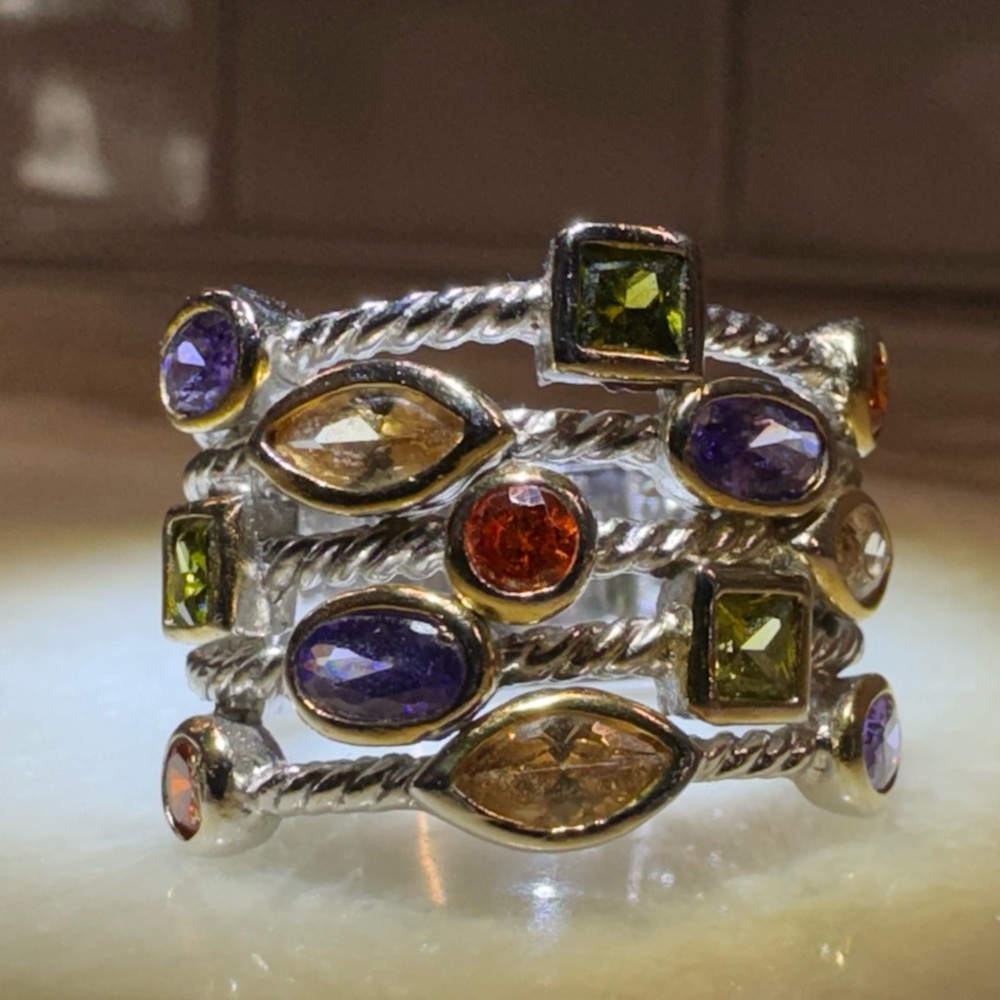 Multigemstone 925 Statement Ring Size 8, Like New! - image 3